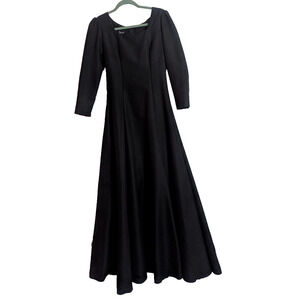 Vtg Rivars Black Long Sleeve A-Line Formal Gown Dress Size 9/10 goth glam C1